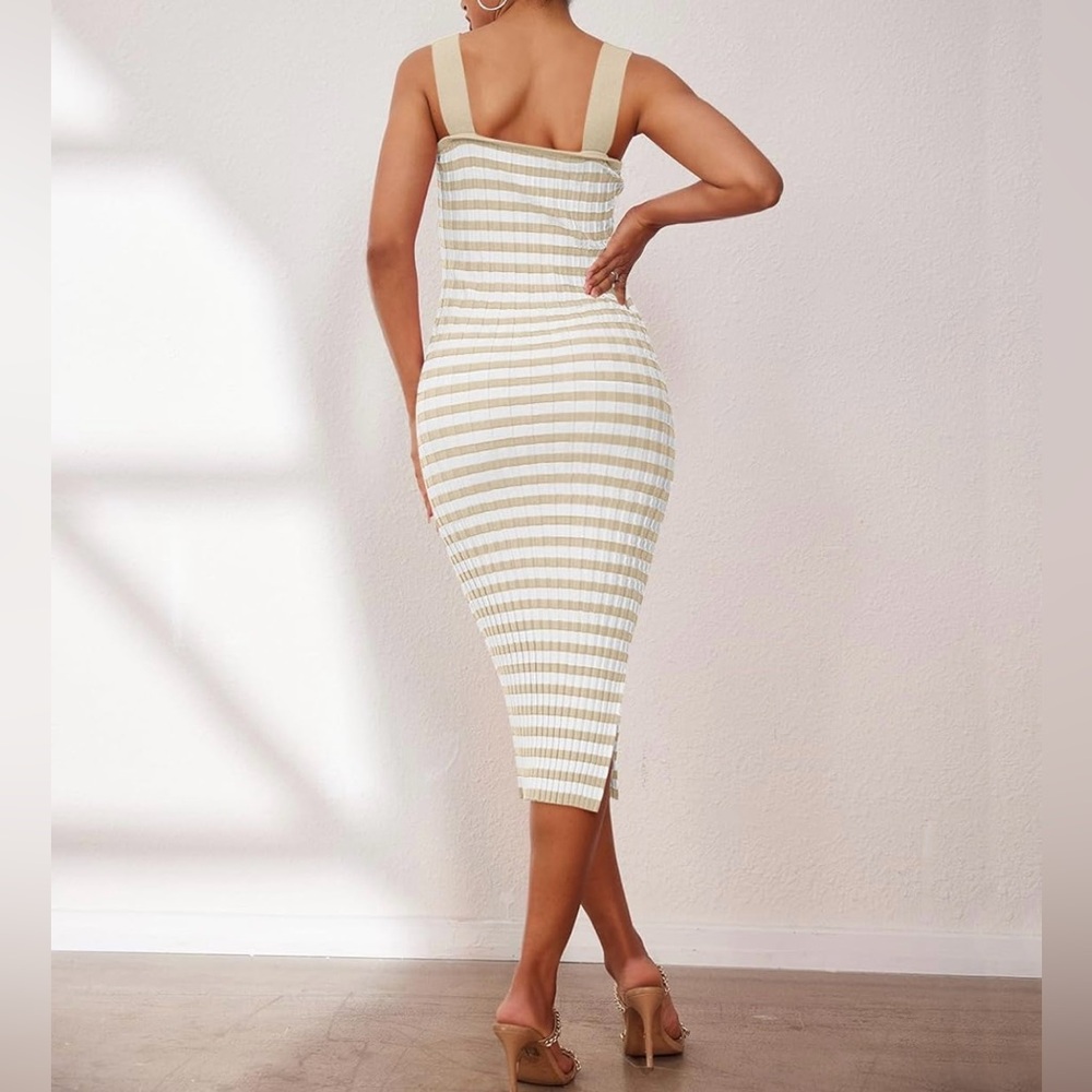 NWT Striped Knit Sleeveless Bodycon Dress - Picture 6 of 15